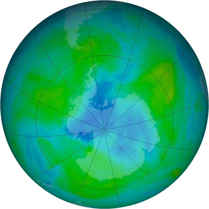 Antarctic ozone map for 23 February 1990